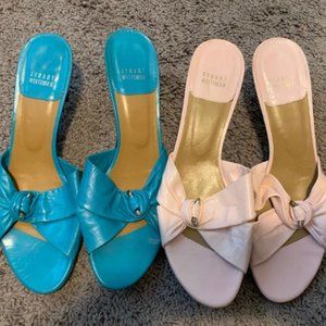 Stuart Weitzman women Sandals Kitten Heel Leather Shoes SIZE 7W pink blue
